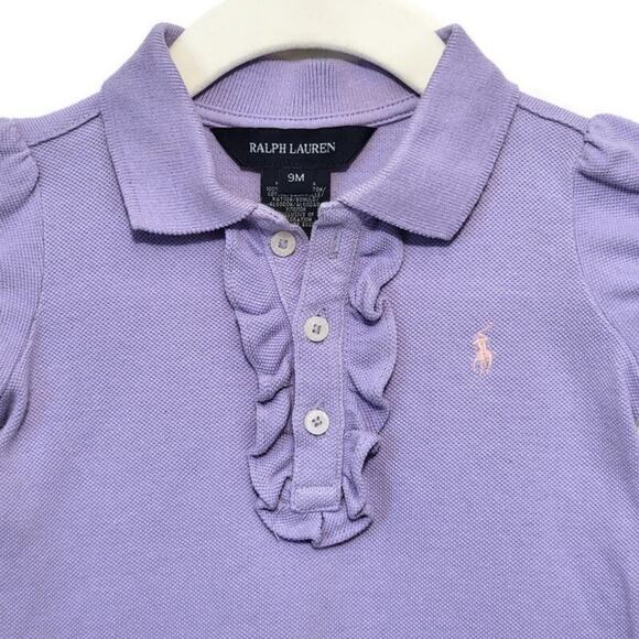 Ralph Lauren Girls Short Sleeve Ruffle Button Down Purple Polo Top Size 9 Month - Picture 2 of 8